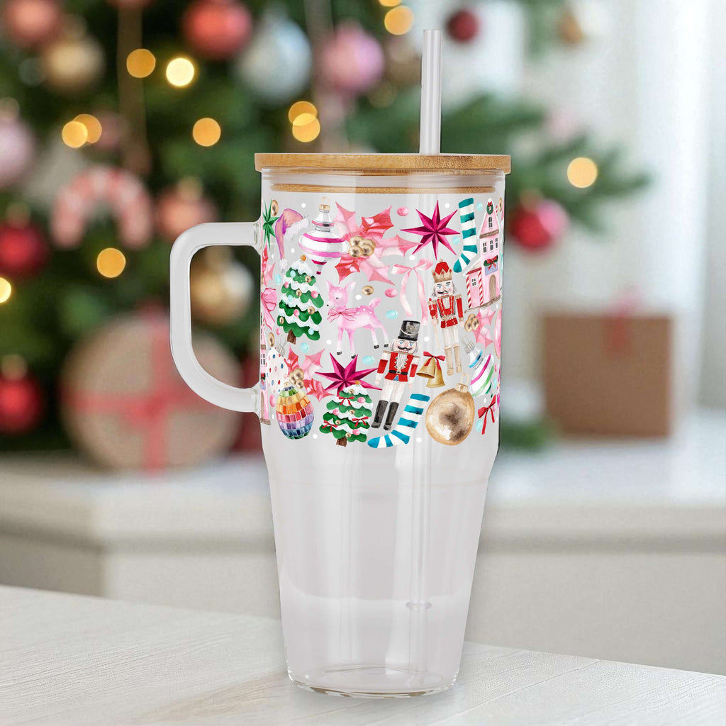 Whimsical Christmas Tumbler with Handle Lid & Straw