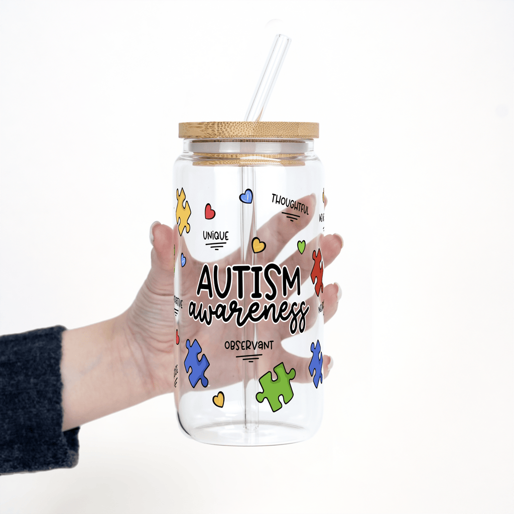 Autism Awareness Puzzle Piece Cup with Lid and Straw
