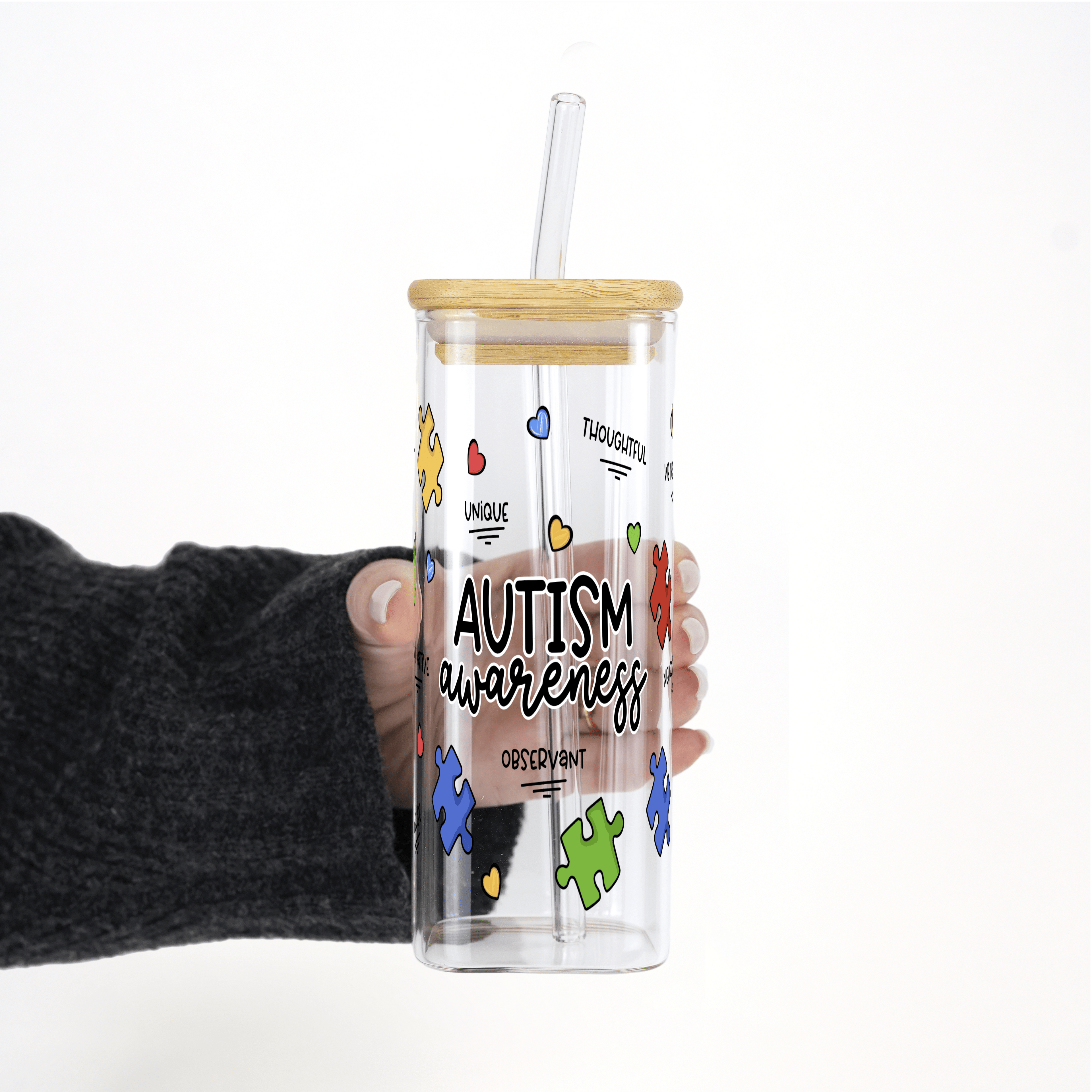 Autism Awareness Puzzle Piece Cup with Lid and Straw