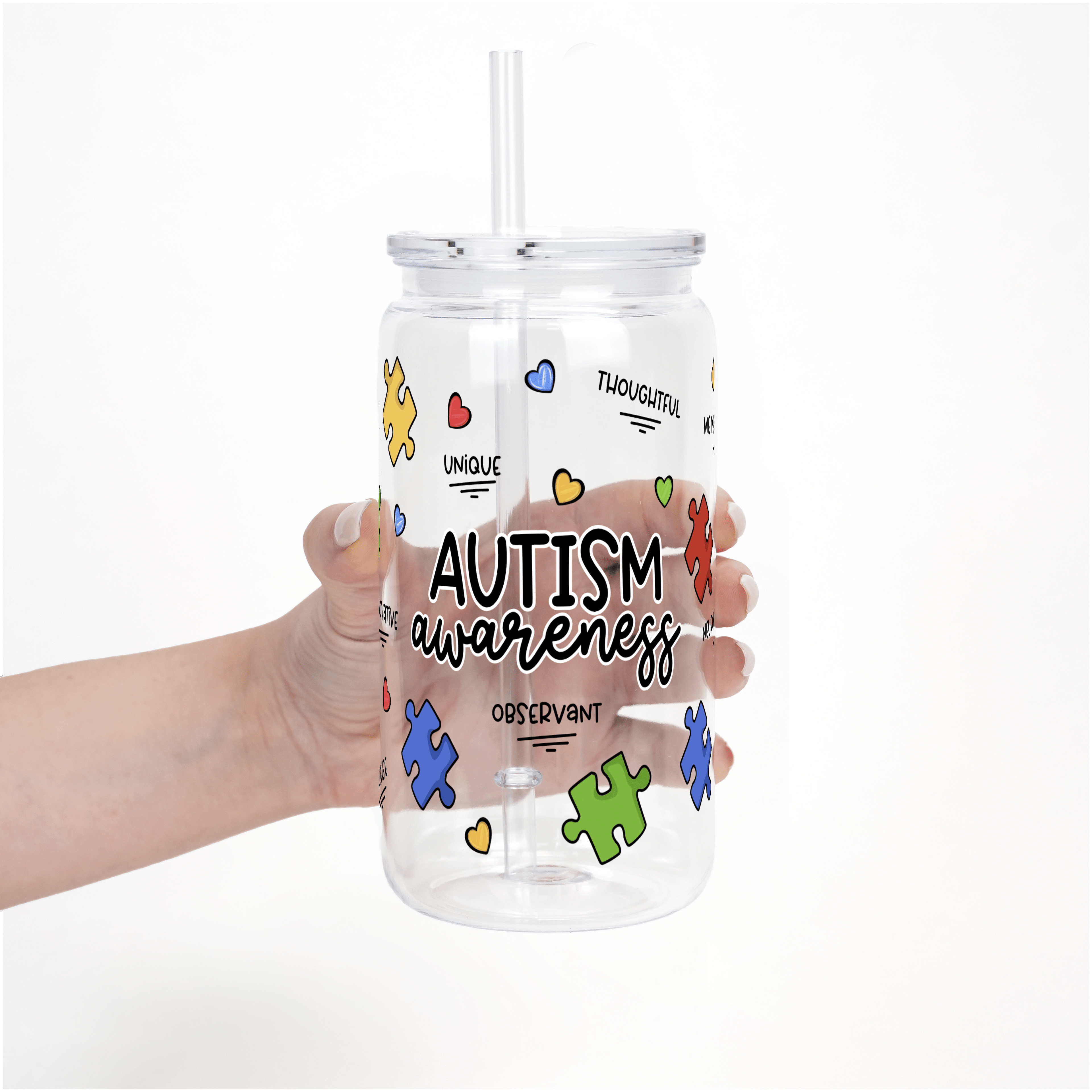 Autism Awareness Puzzle Piece Cup with Lid and Straw