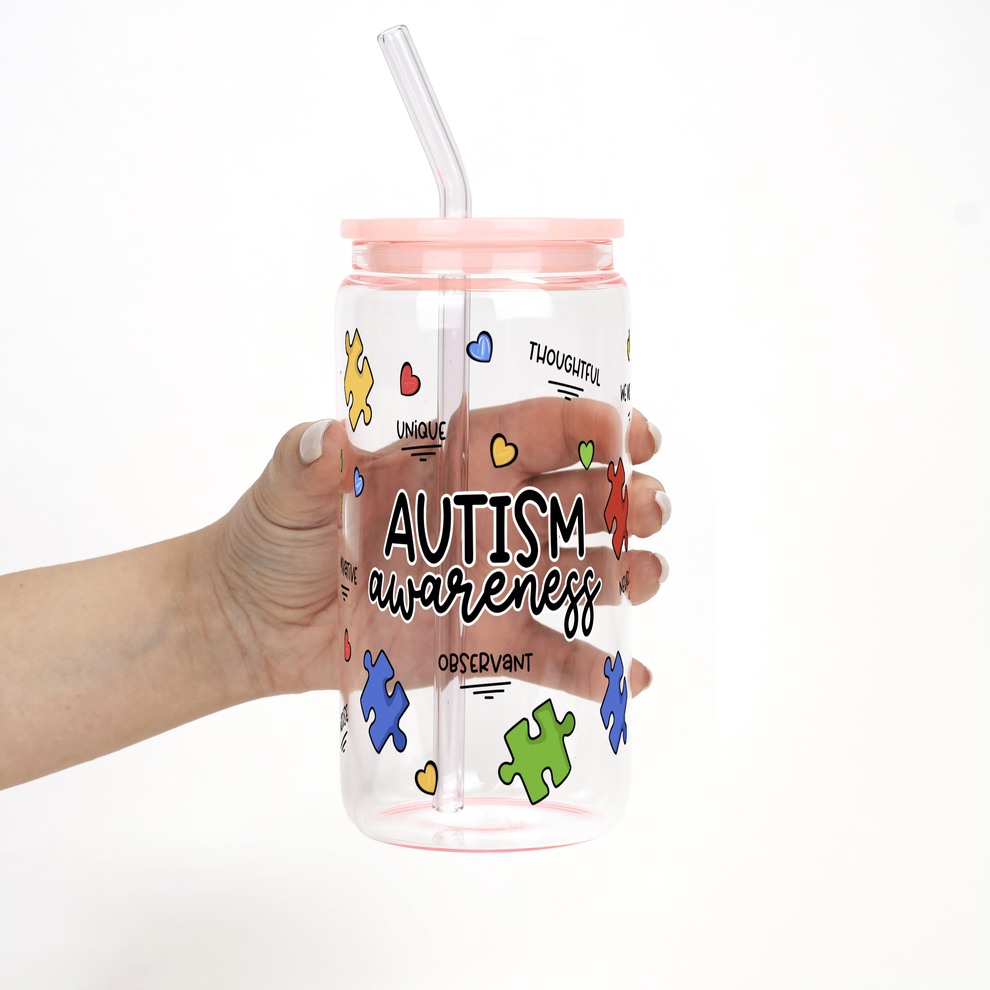 Autism Awareness Puzzle Piece Cup with Lid and Straw