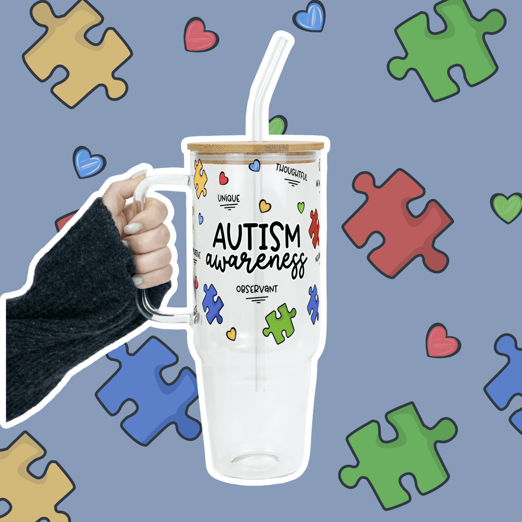 Autism Awareness Puzzle Piece Tumbler With Lid and Straw