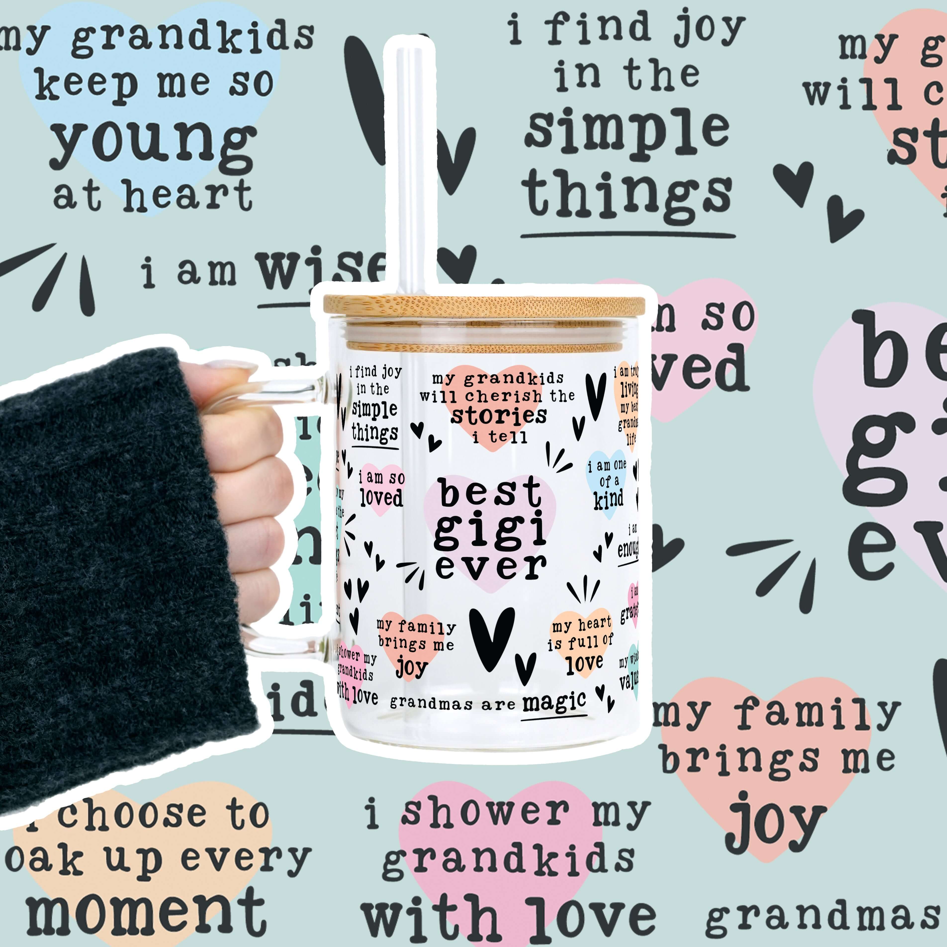 Best Grandma, Gigi, or Nana Ever 17oz Glass Mug With Lid and Straw