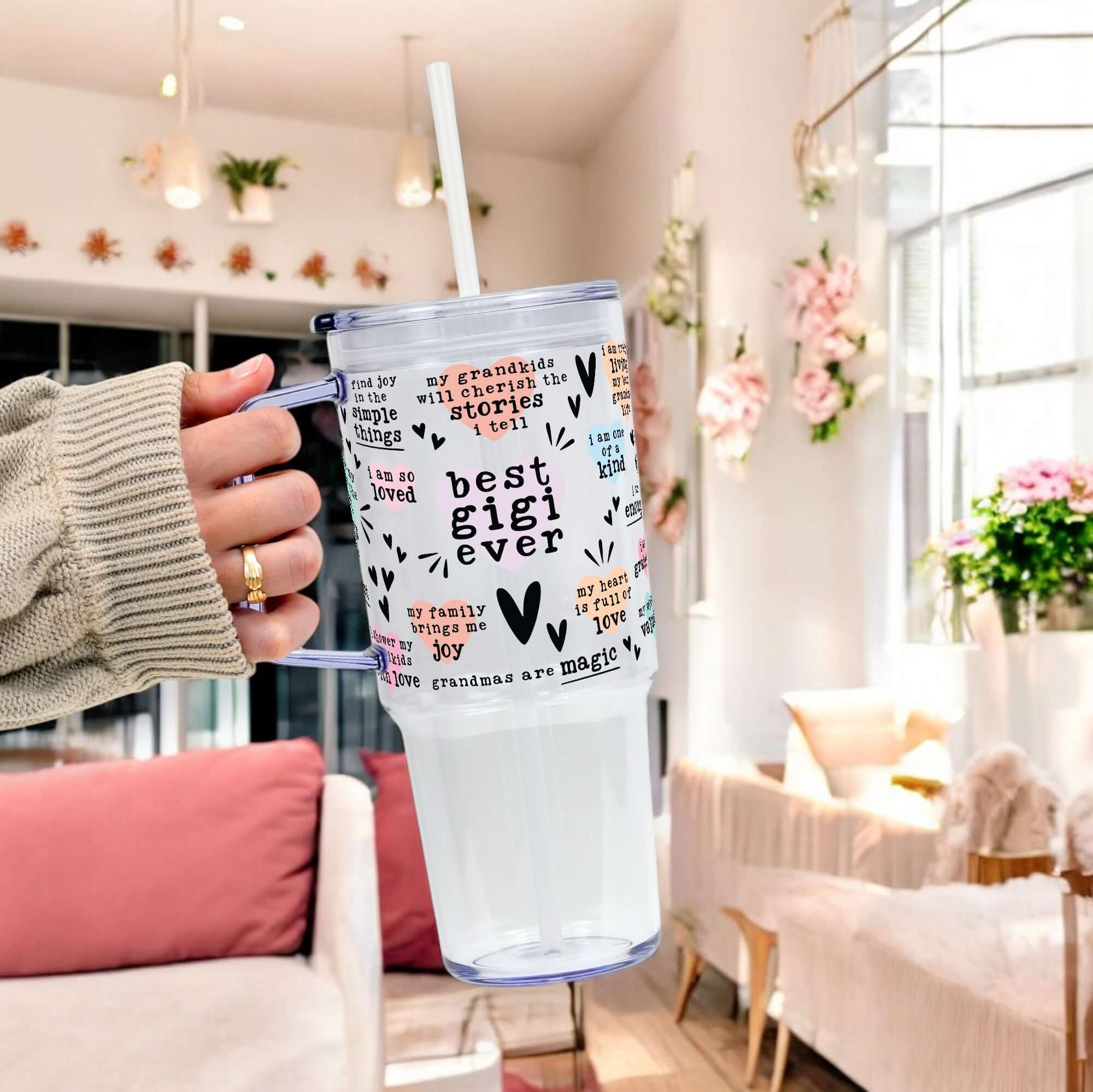 Best Grandma, Gigi, or Nana Ever Tumbler With Handle Lid and Straw