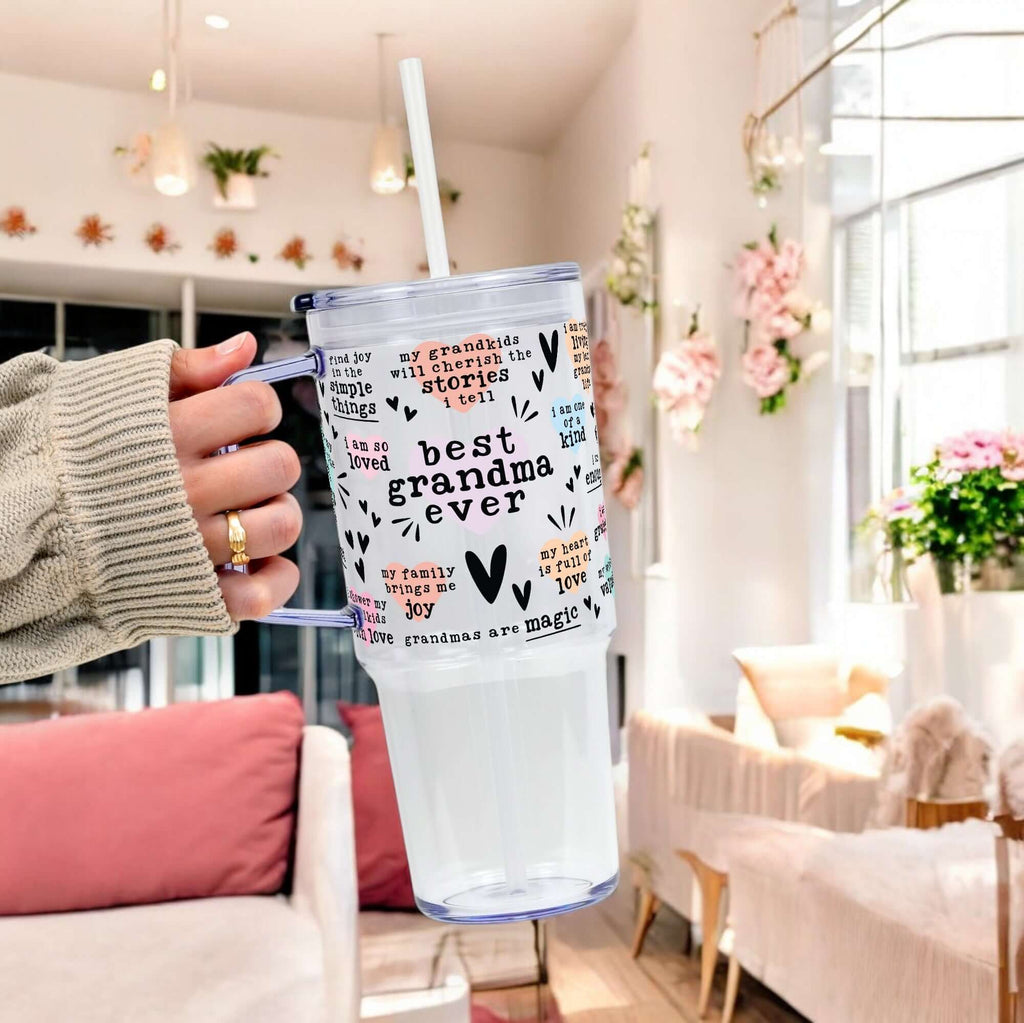Best Grandma, Gigi, or Nana Ever Tumbler With Handle Lid and Straw