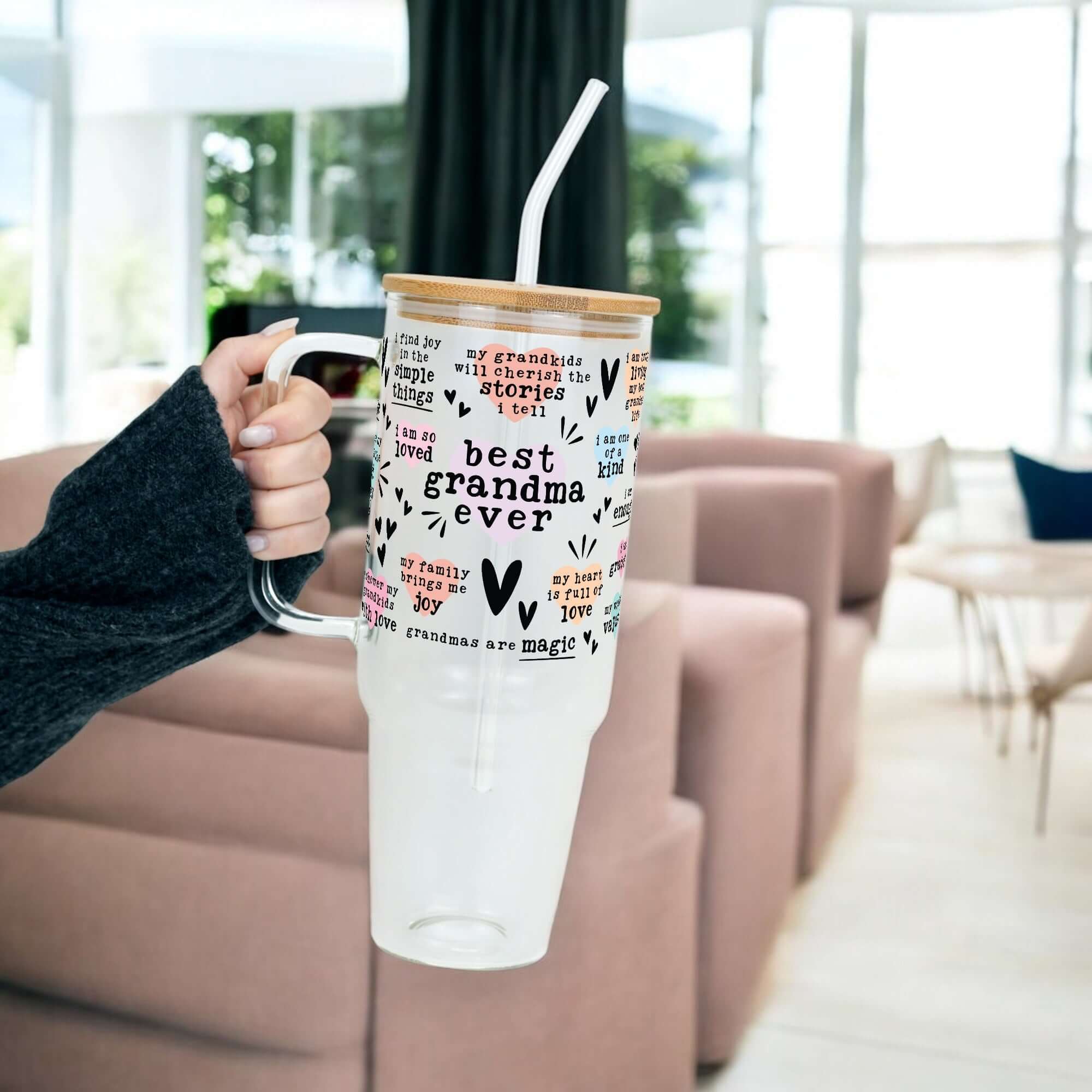 Best Grandma, Gigi, or Nana Ever Tumbler With Handle Lid and Straw