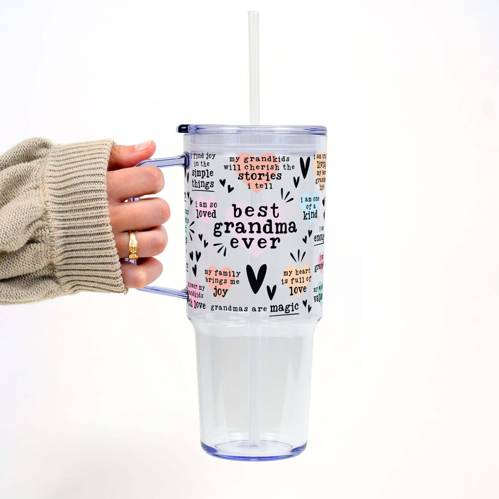 Best Grandma, Gigi, or Nana Ever Tumbler With Handle Lid and Straw