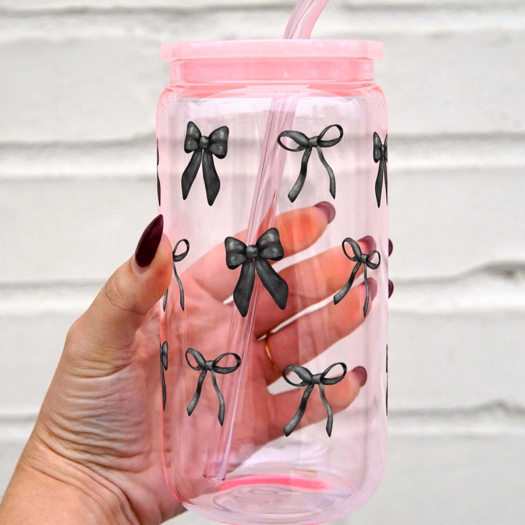 Black Coquette Bows Can Cup With Lid and Straw