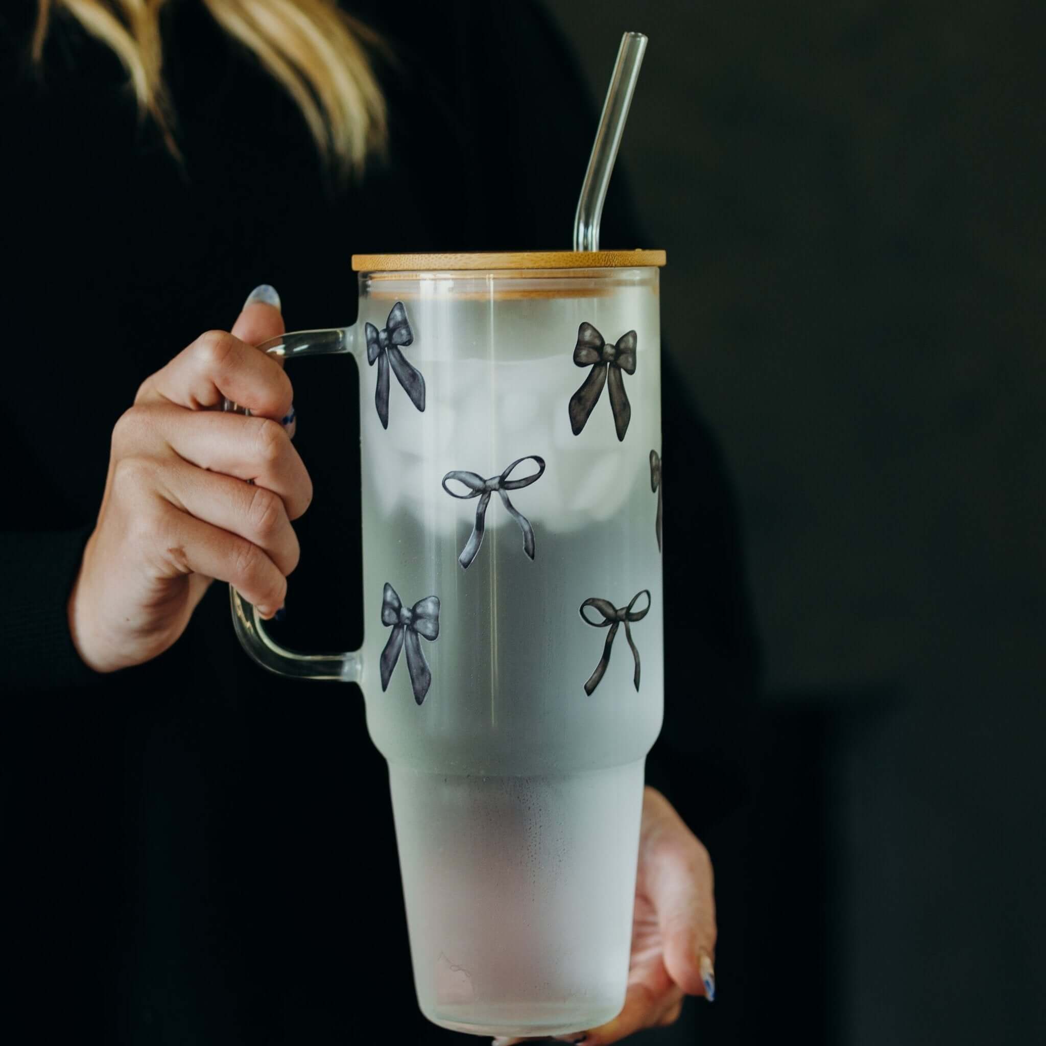 Black Coquette Bows Tumbler with Lid and Straw