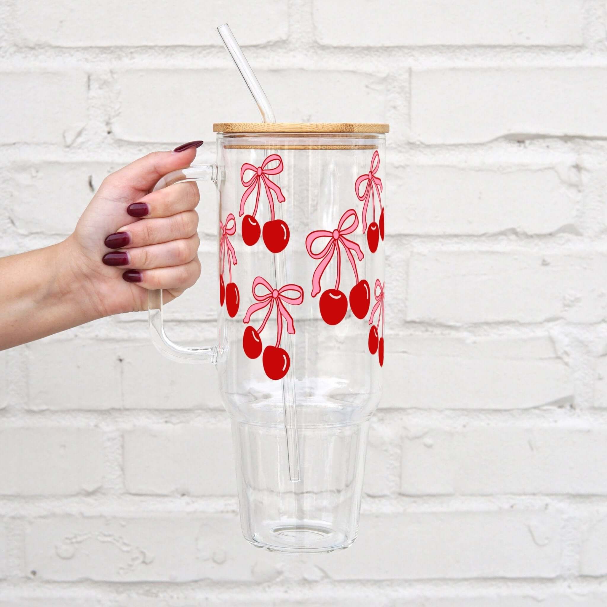 Cherries and Bows Tumbler With Lid and Straw