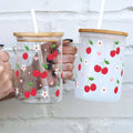 Cherry 17oz Glass Mug With Lid and Straw