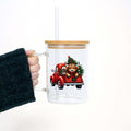 Christmas Highland Cow 17oz Glass Mug With Lid and Straw