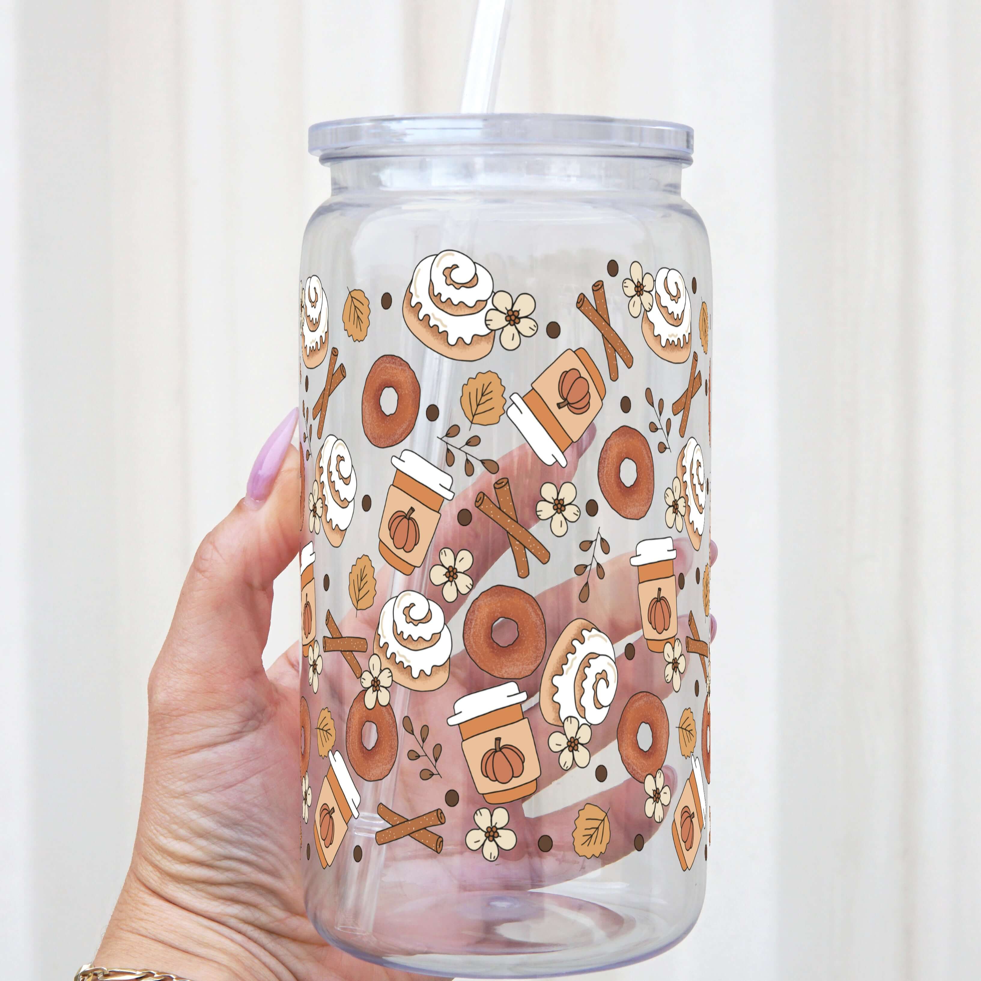 Cinnamon Buns + Pumpkin Spice Cup With Lid and Straw