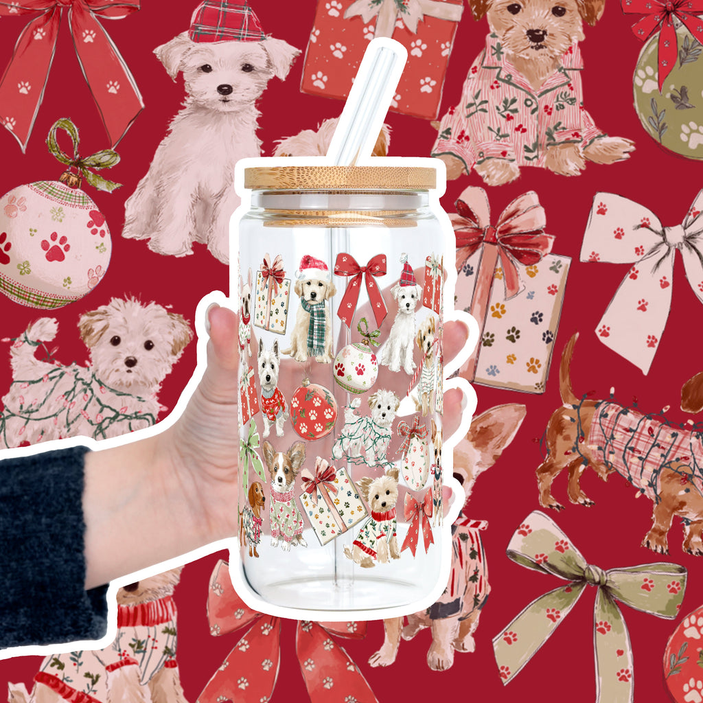 Holiday Pups Cup With Lid and Straw