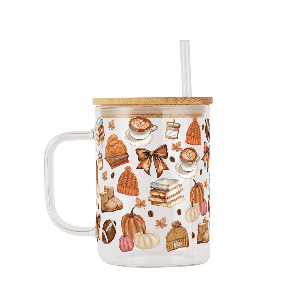 Cozy Fall Things 17oz Glass Mug With Lid and Straw