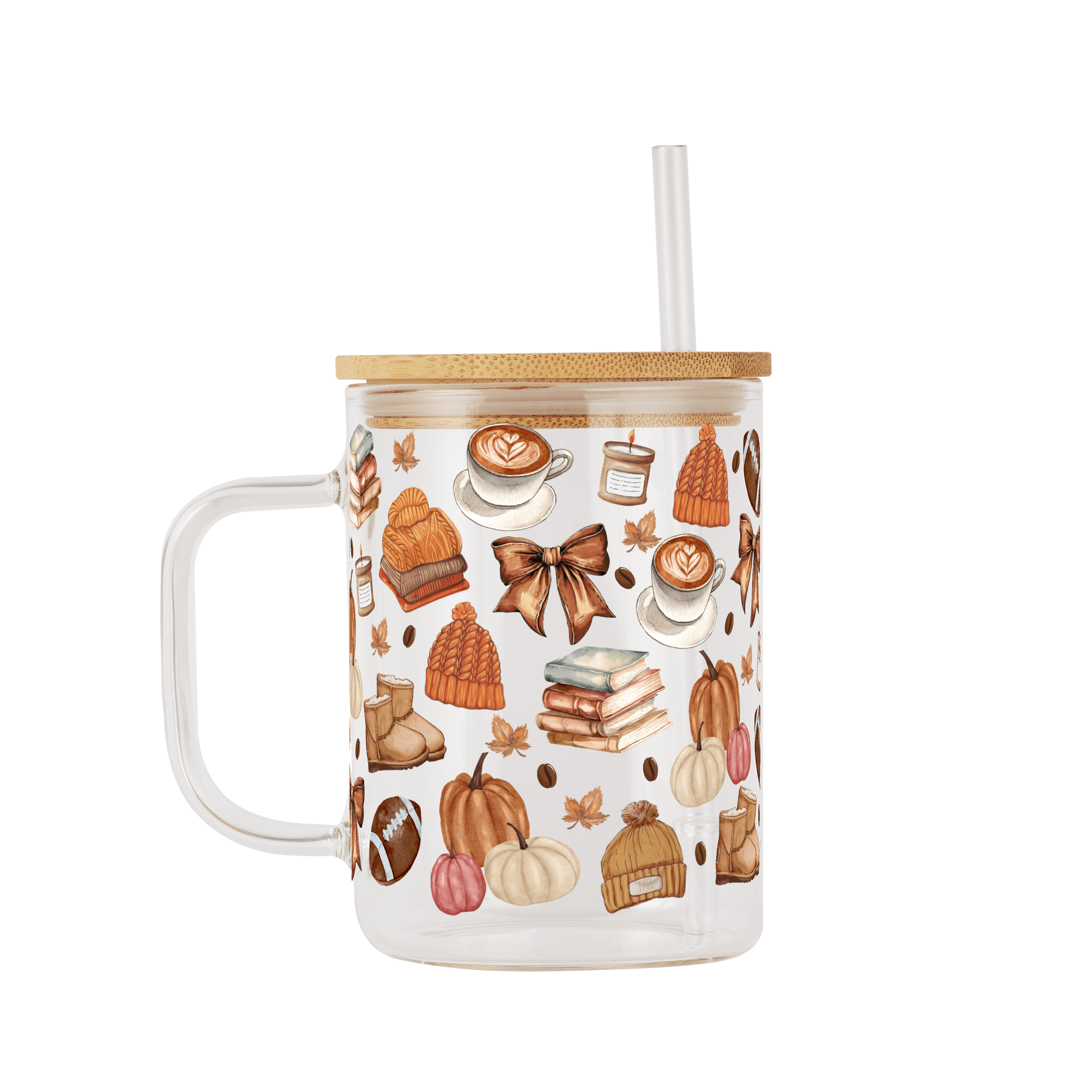 Cozy Fall Things 17oz Glass Mug With Lid and Straw