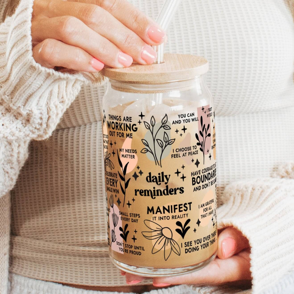 Daily Reminders Manifestation Cup with Lid and Straw