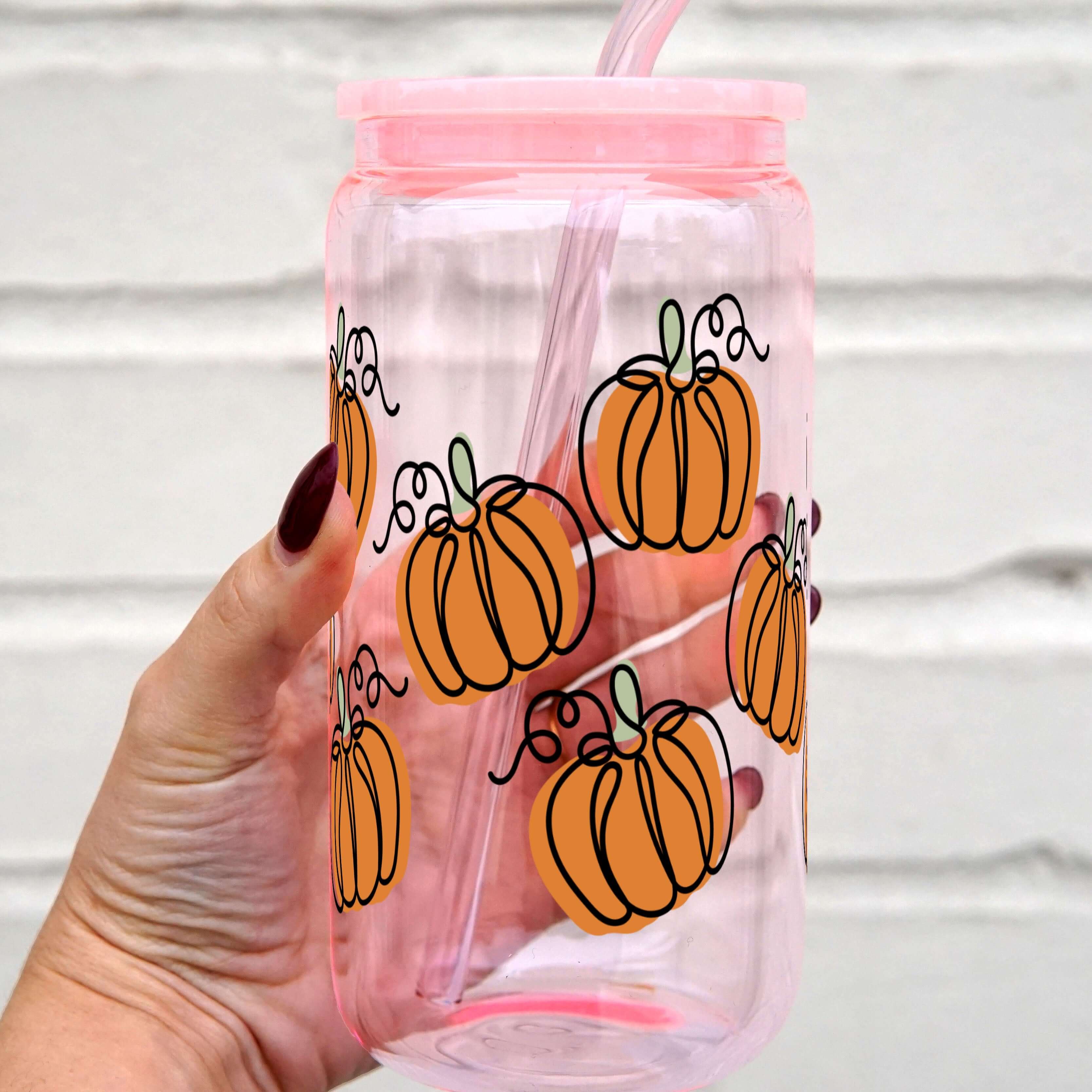 Fall Pumpkins Cup With Lid and Straw