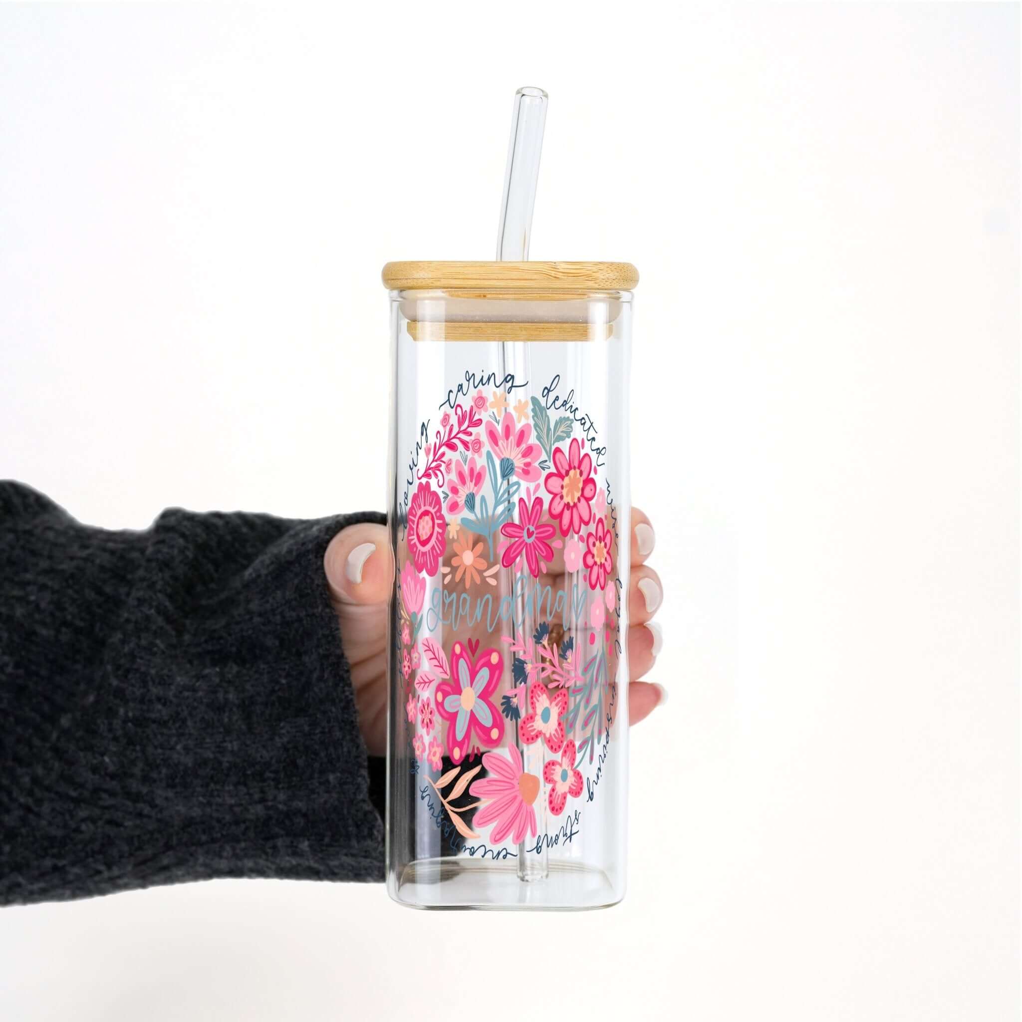 Floral Grandma Cup With Lid And Straw