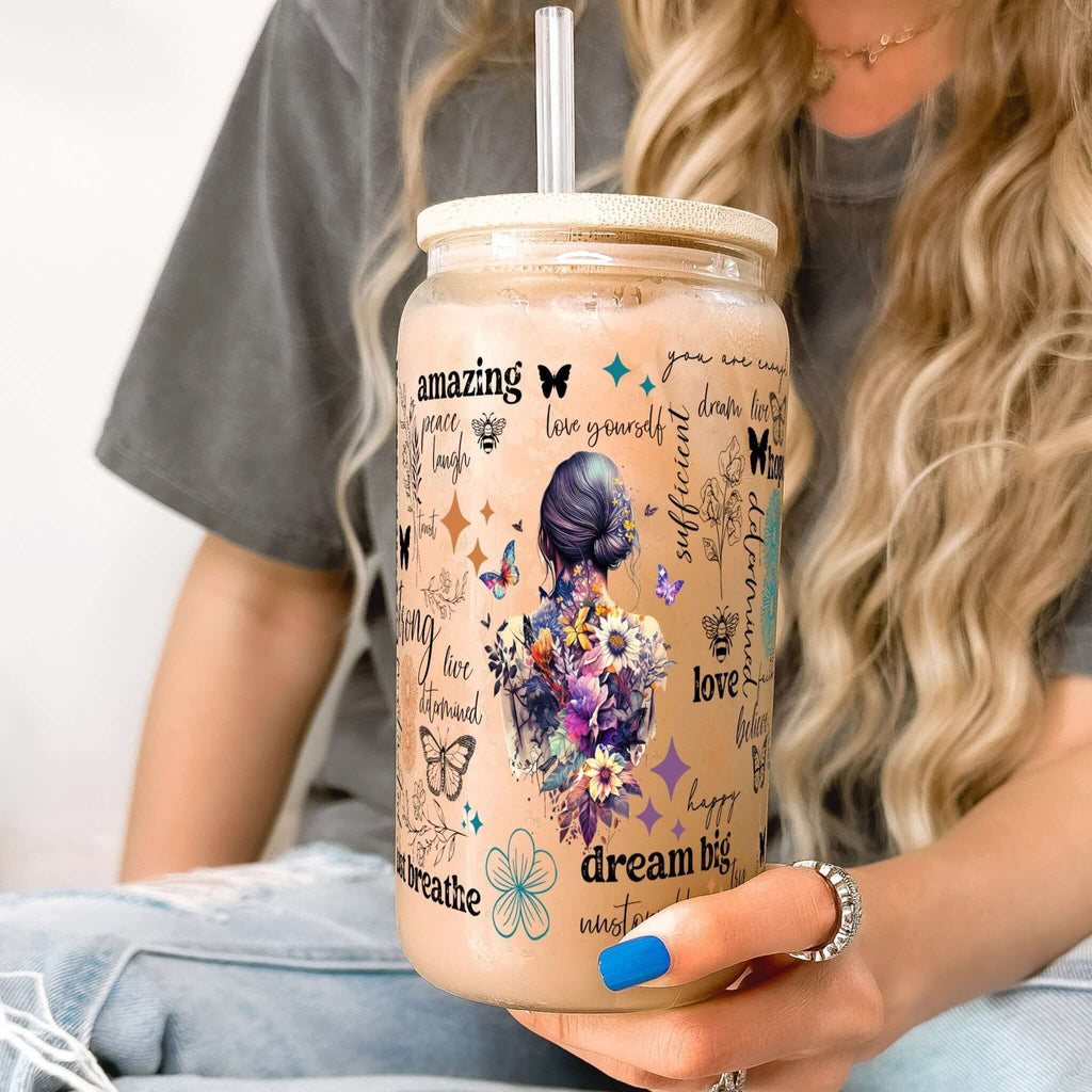 Flower Affirmations Cup With Lid and Straw