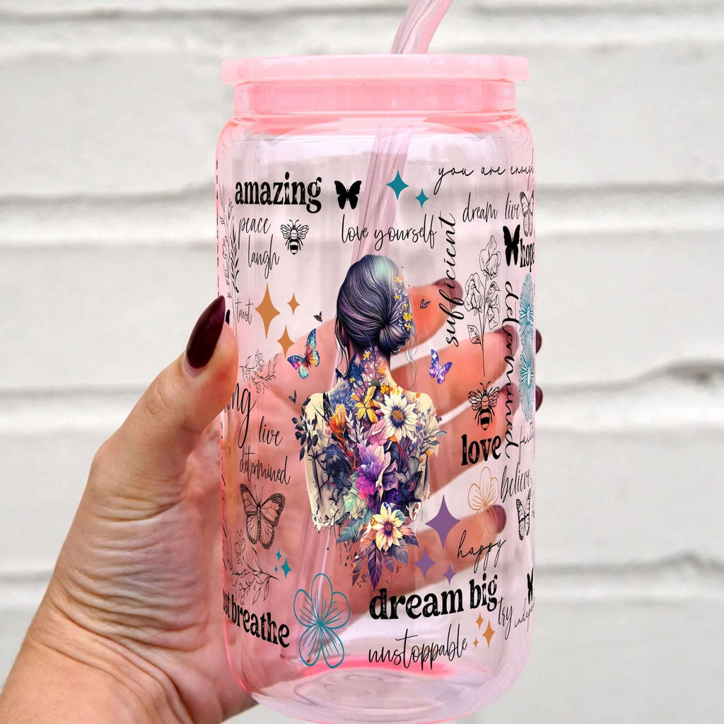 Flower Affirmations Cup With Lid and Straw