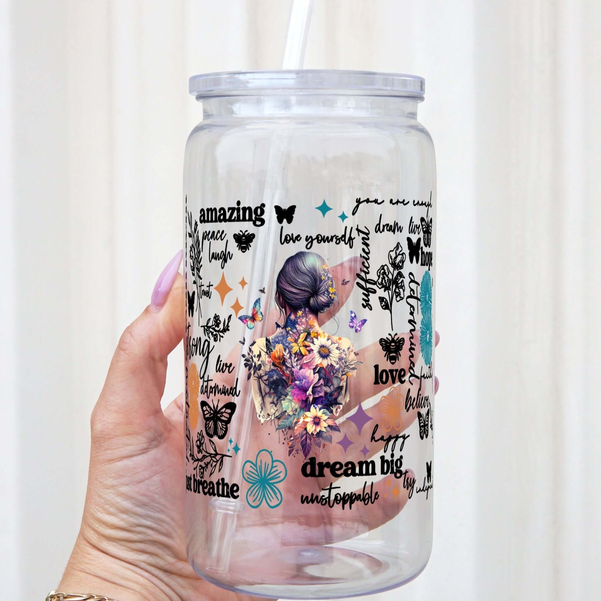 Flower Affirmations Cup With Lid and Straw