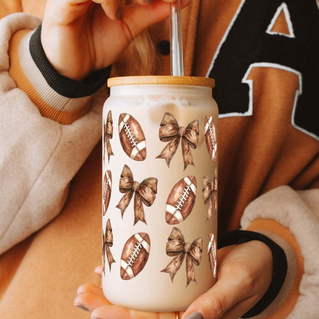 Football + Bows Cup With Lid and Straw