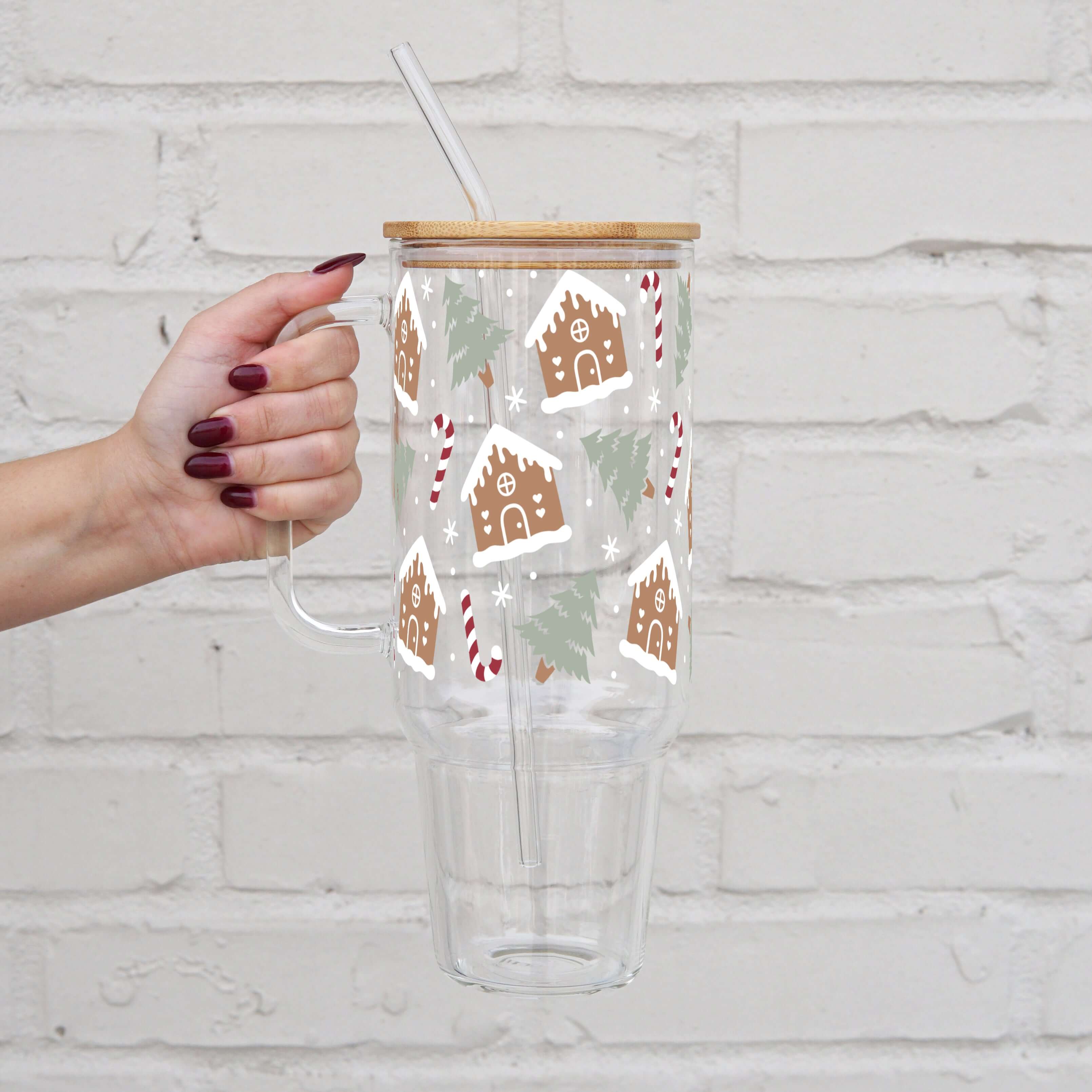 Frosted Gingerbread House Tumbler With Lid and Straw