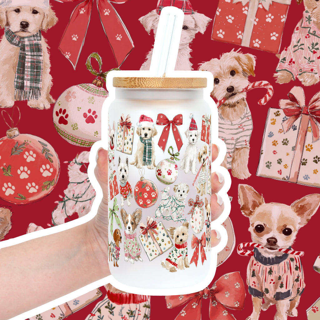 Holiday Pups Cup With Lid and Straw