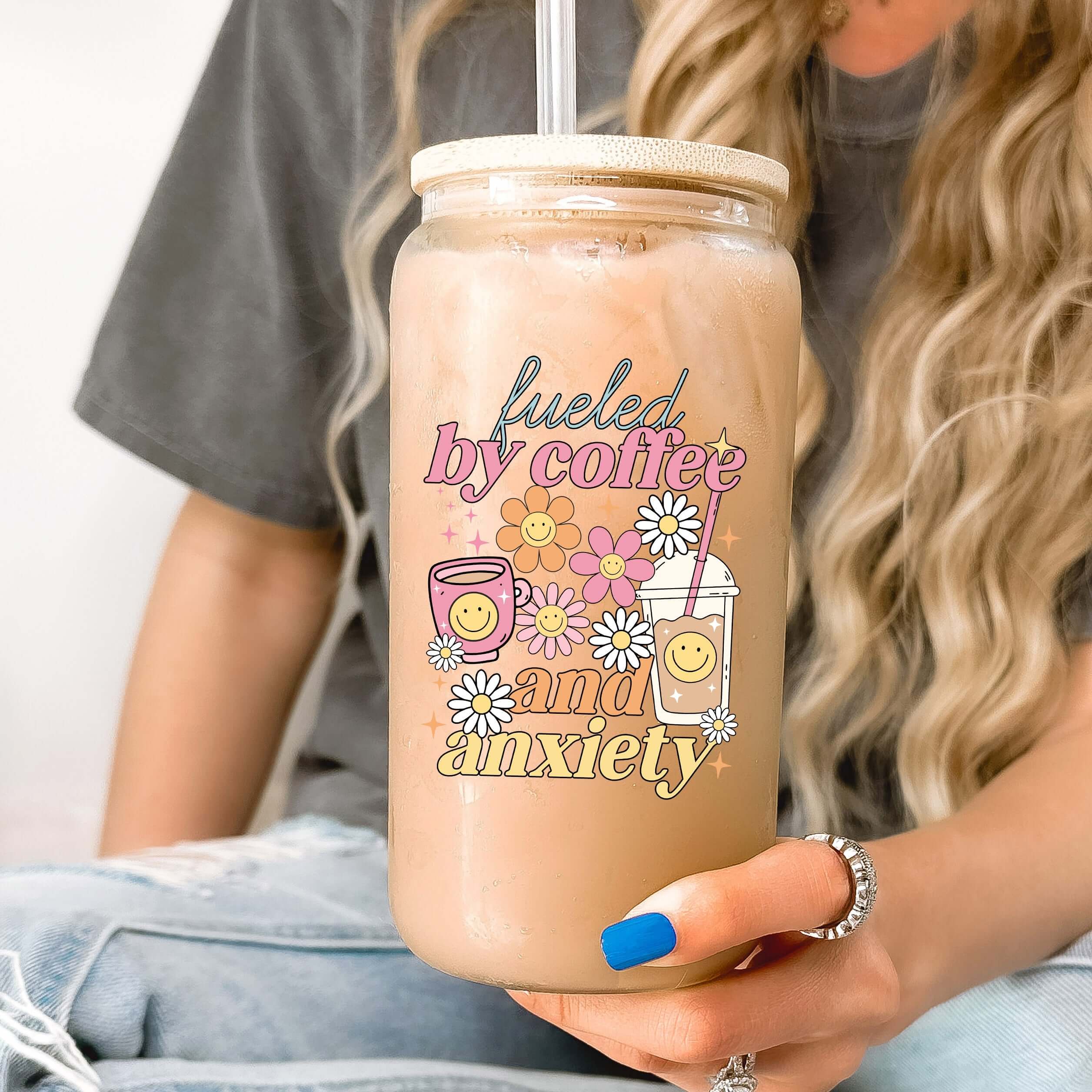 Fueled By Coffee and Anxiety Cup With Lid and Straw