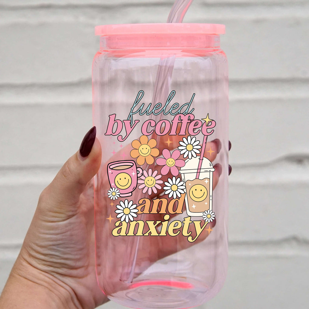 Fueled By Coffee and Anxiety Cup With Lid and Straw