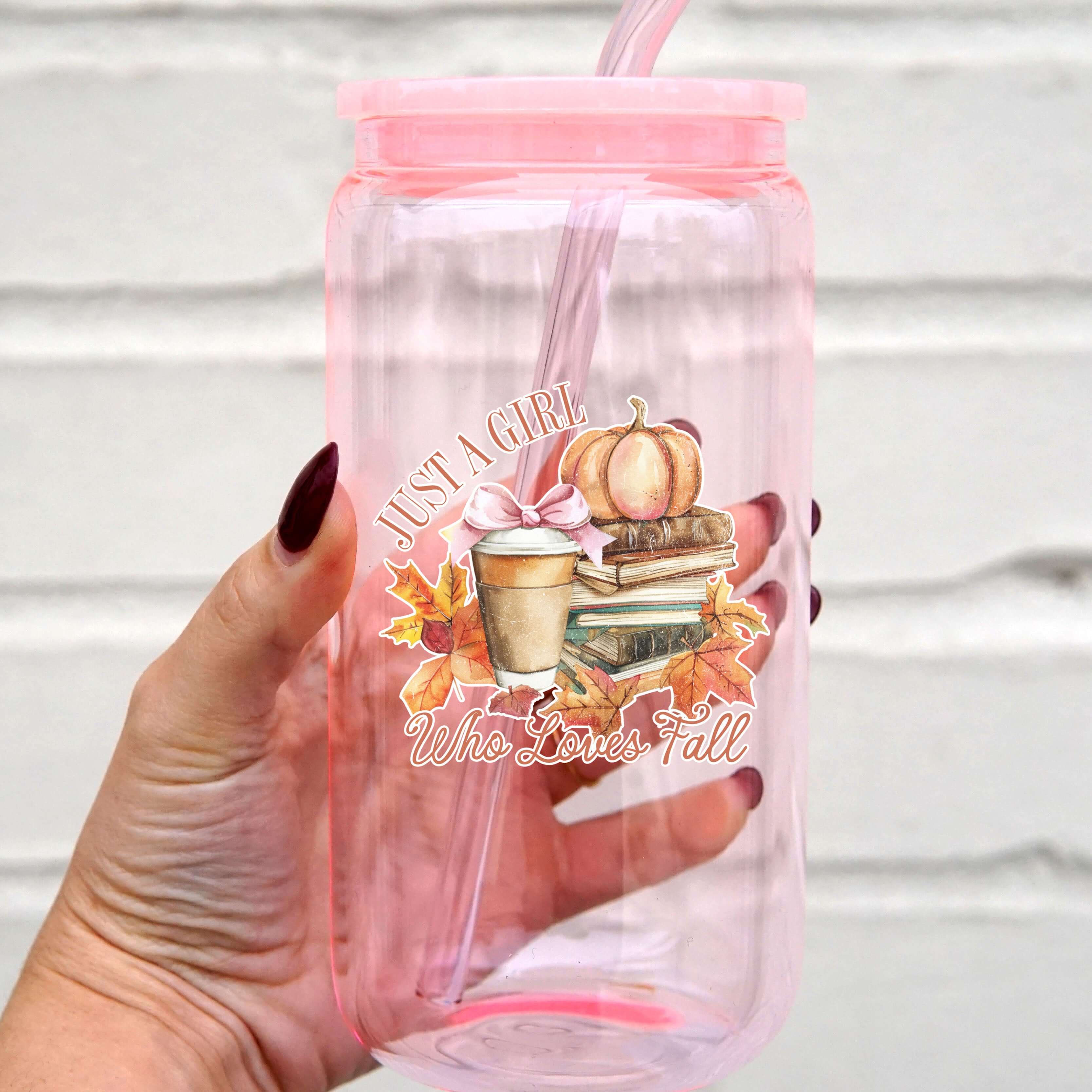 Girl Who Loves Fall Cup With Lid and Straw