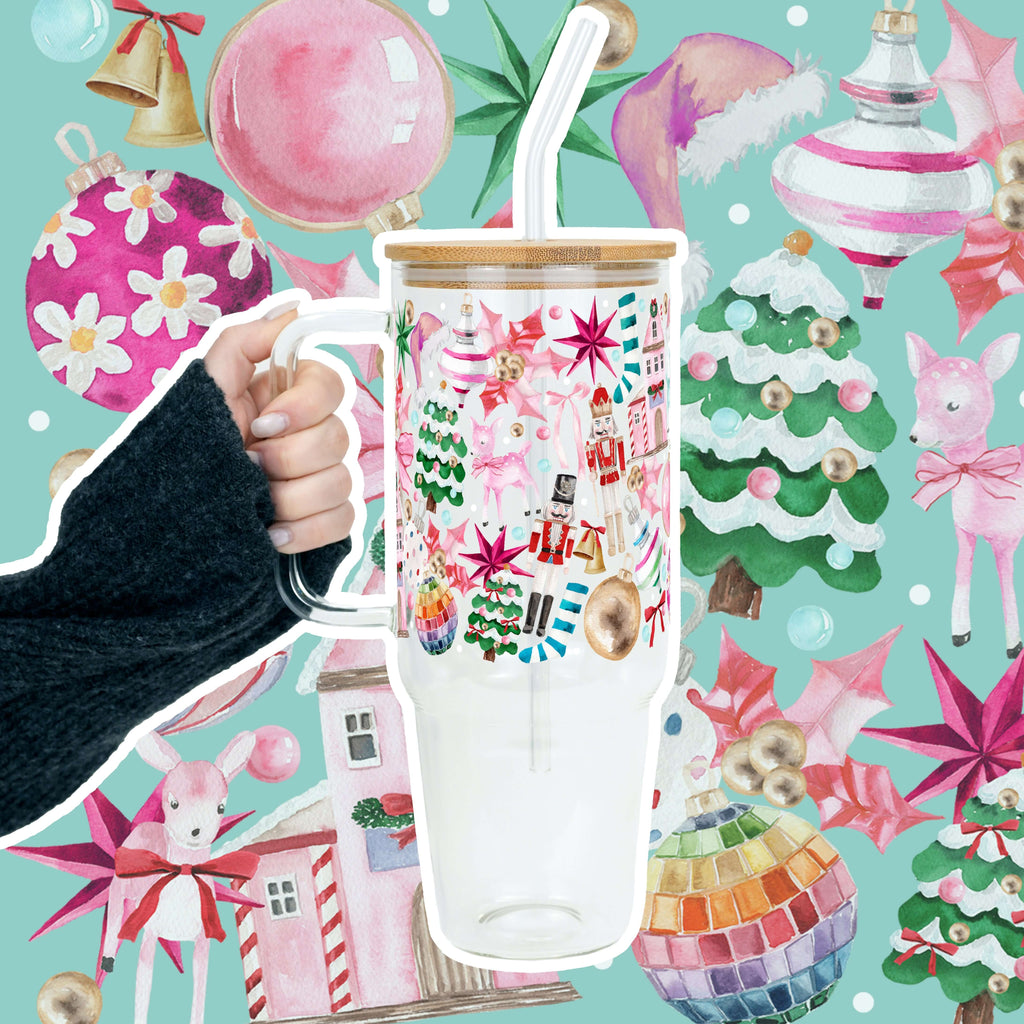 Whimsical Christmas Tumbler with Handle Lid & Straw