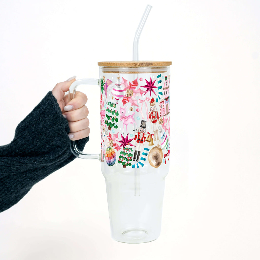 Whimsical Christmas Tumbler with Handle Lid & Straw