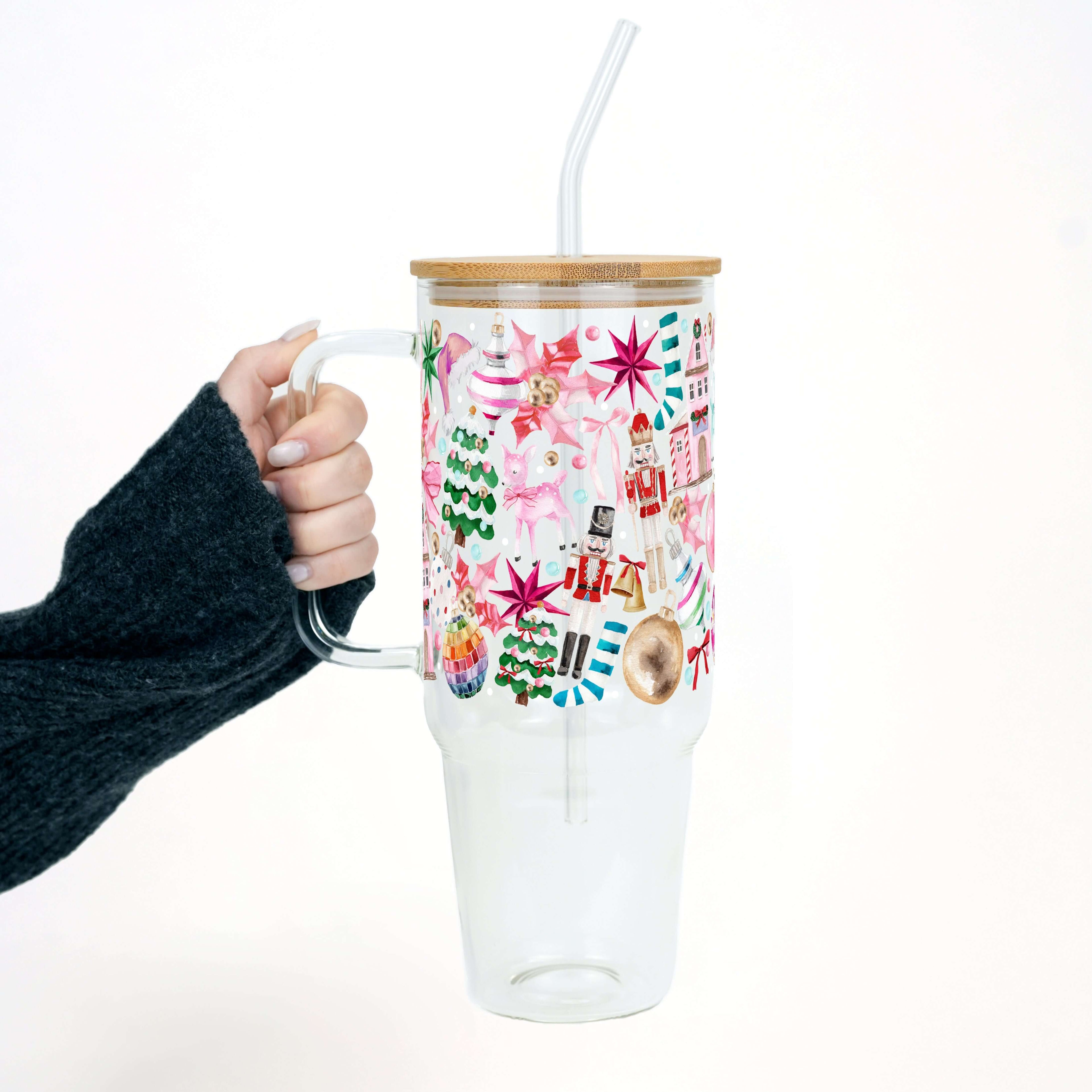 Whimsical Christmas Tumbler with Handle Lid & Straw