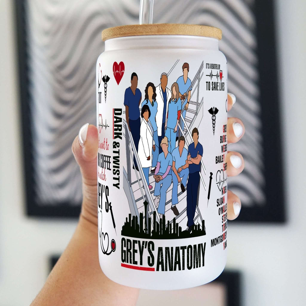 Grey's Themed Cup With Lid and Straw