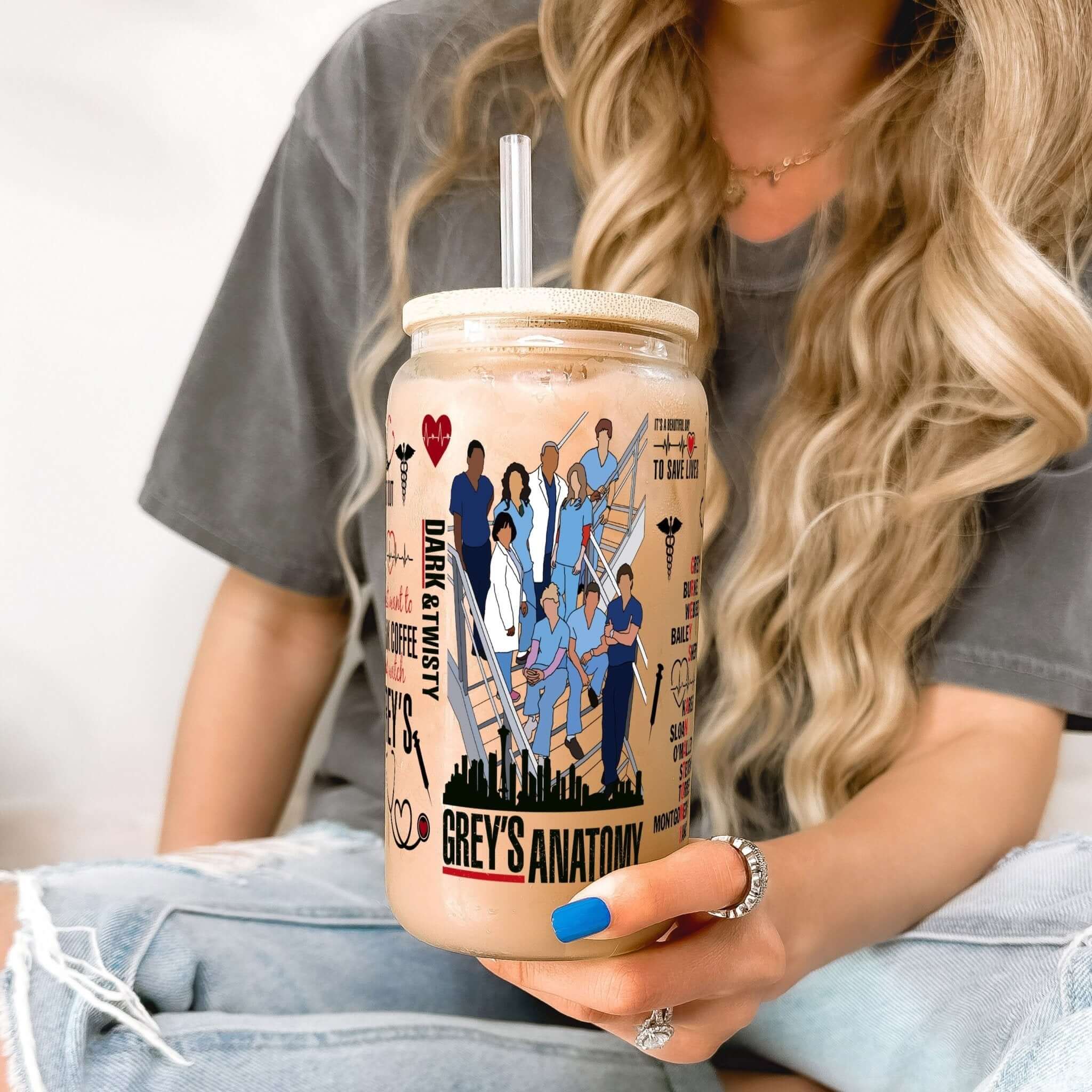 Grey's Themed Cup With Lid and Straw