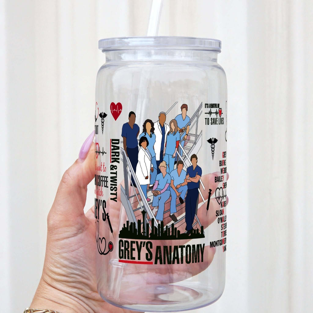 Grey's Themed Cup With Lid and Straw