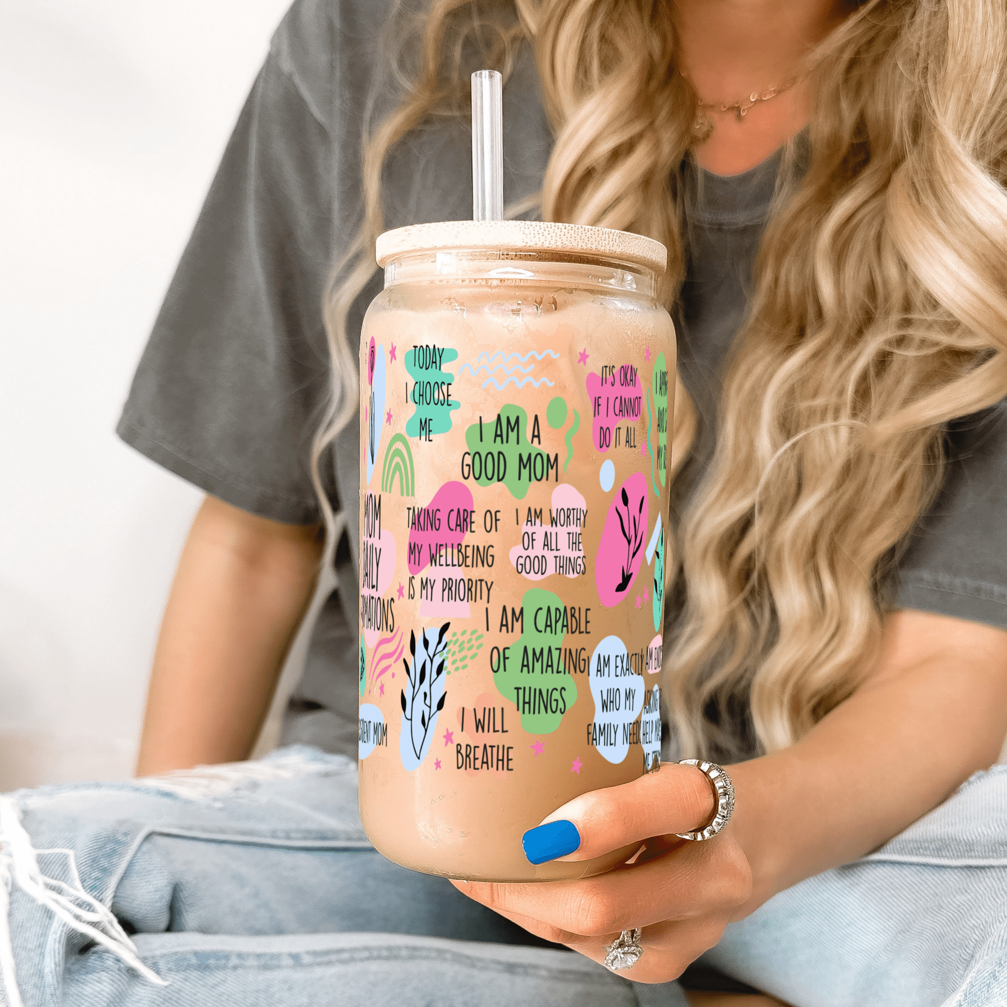 Mom Daily Affirmations Cup with Lid and Straw