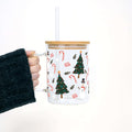 Jolly Little Christmas Clear Glass Mug with Lid & Straw