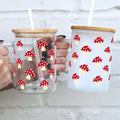 Mushroom 17oz Glass Mug With Lid and Straw