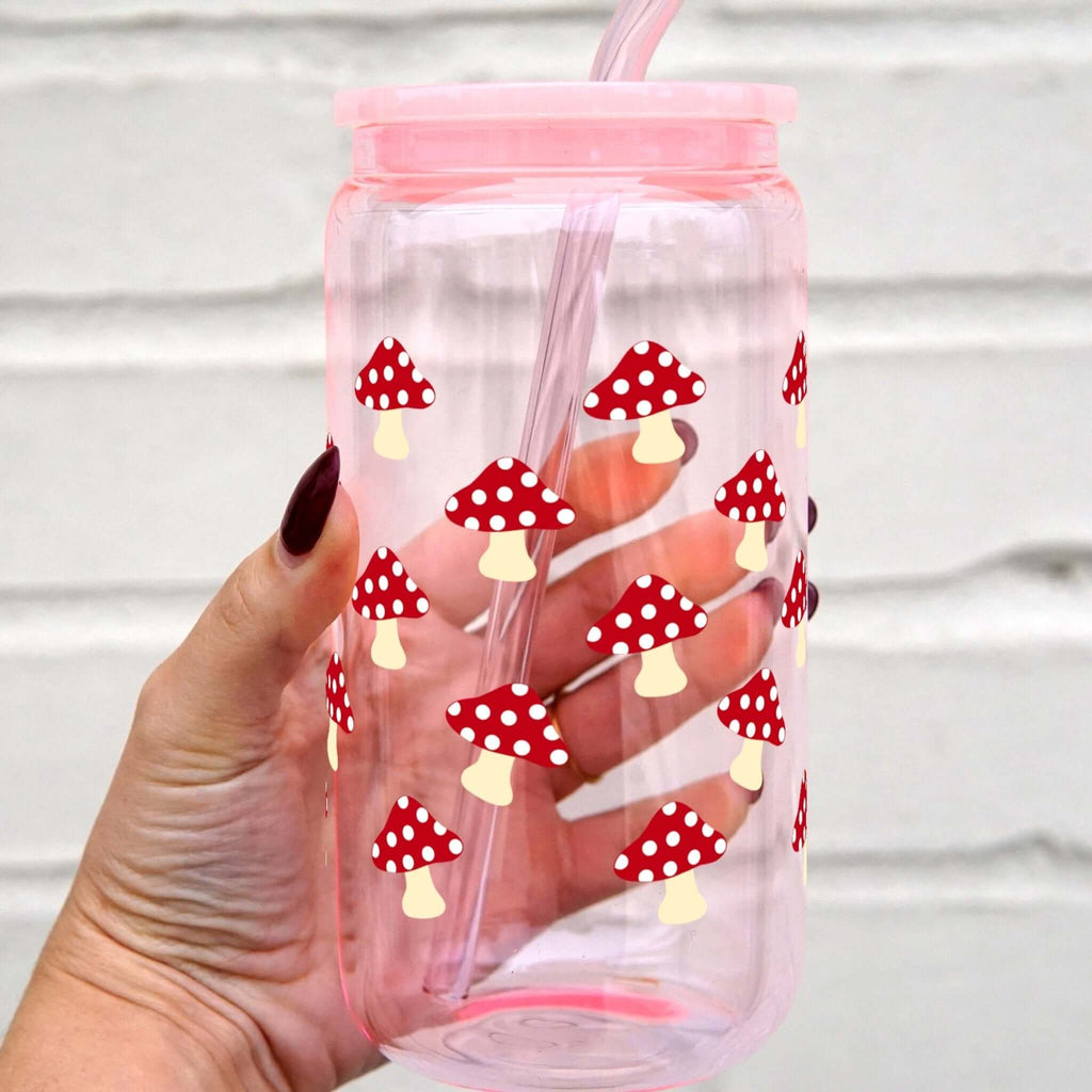 Mushroom Cup With Lid and Straw