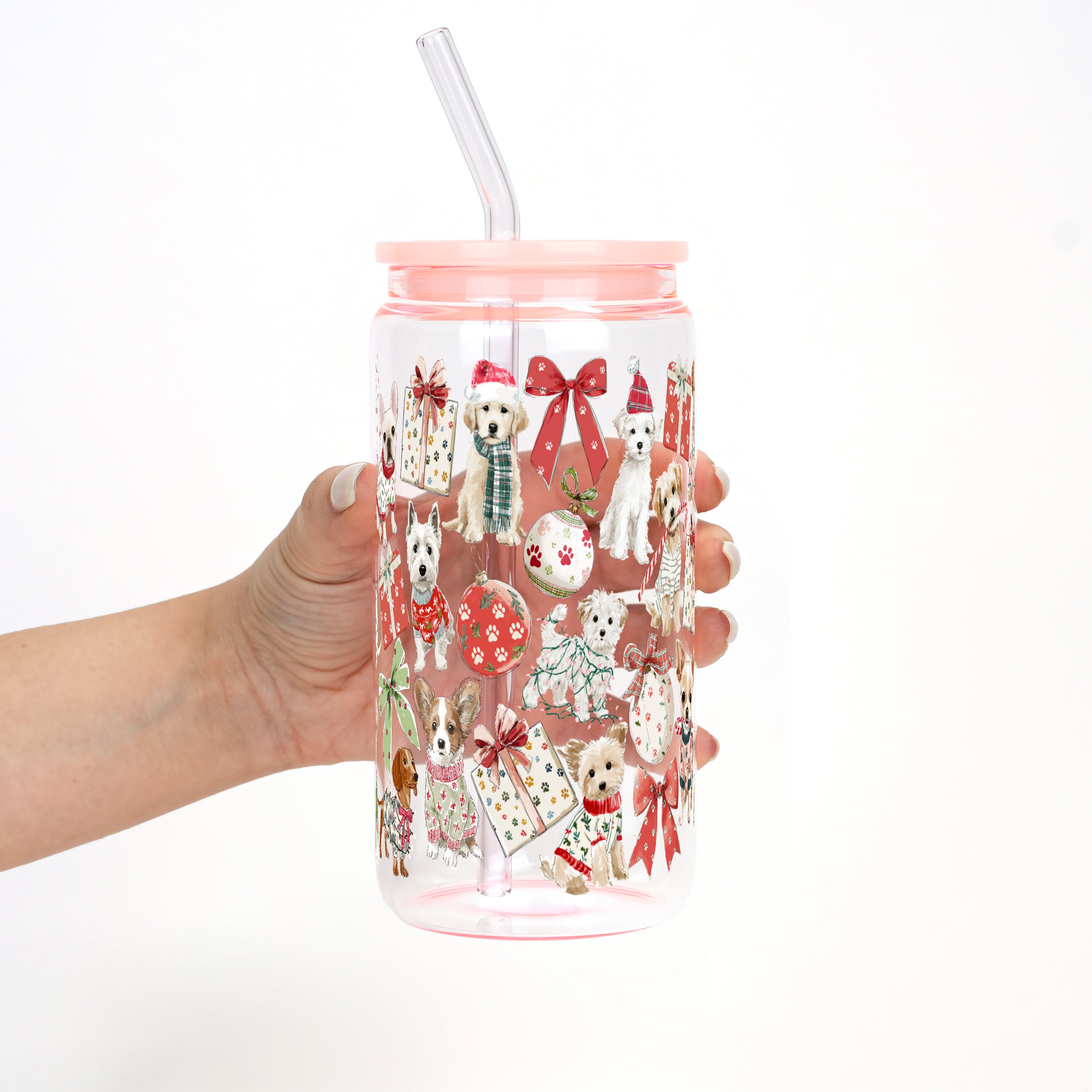 Holiday Pups Cup With Lid and Straw