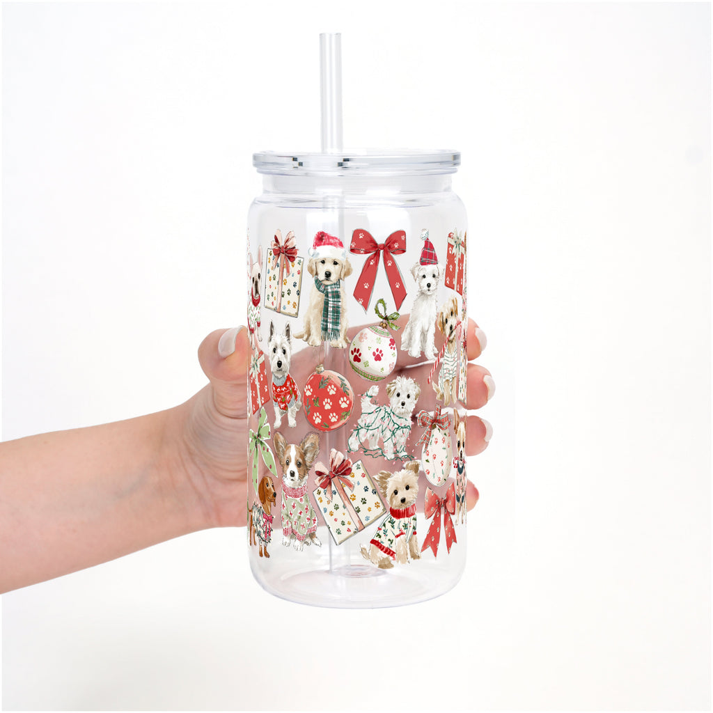 Holiday Pups Cup With Lid and Straw