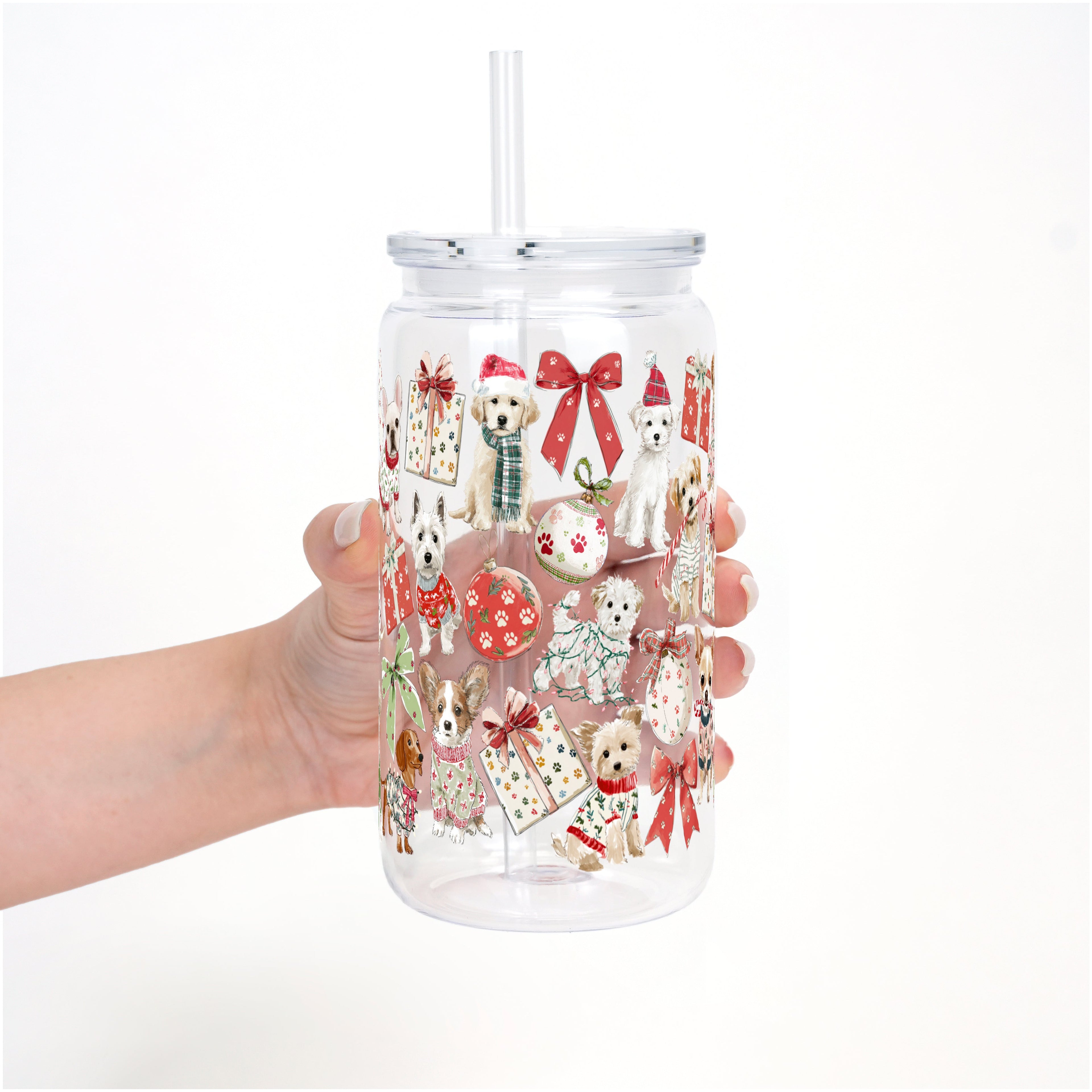 Holiday Pups Cup With Lid and Straw