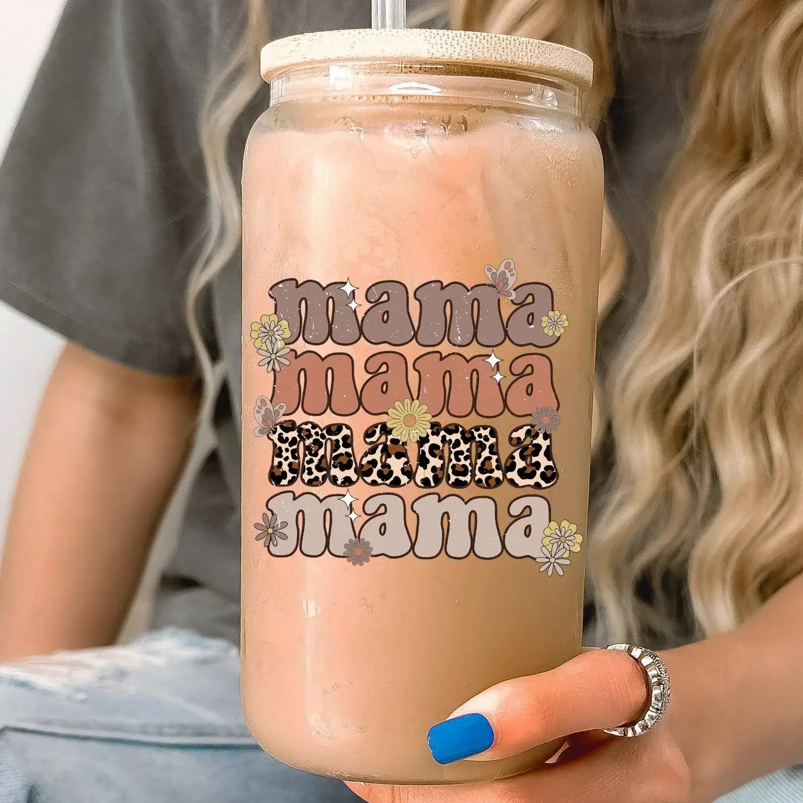 Retro Leopard Mama Cup With Lid and Straw