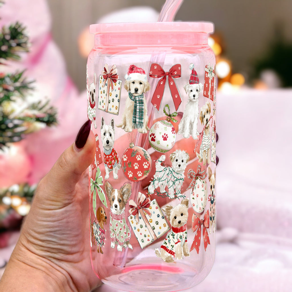 Holiday Pups Cup With Lid and Straw
